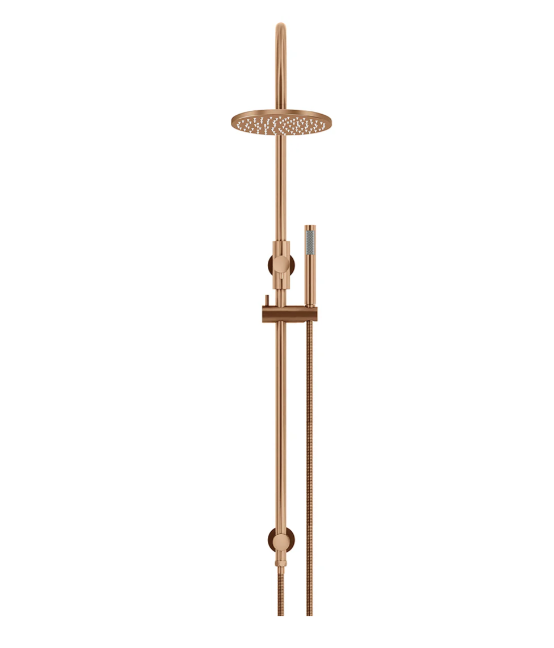 Meir 200mm Round Gooseneck Overhead Shower Set, Single Function Hand Shower, Lustre Bronze