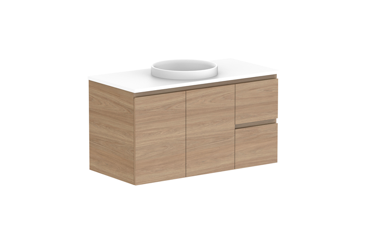 ADP Glacier Door & Drawer Twin Wall Hung Vanity - 1050mm / Stone Benchtop - 1050mm - Stone Benchtop - Centre Bowl - Lite