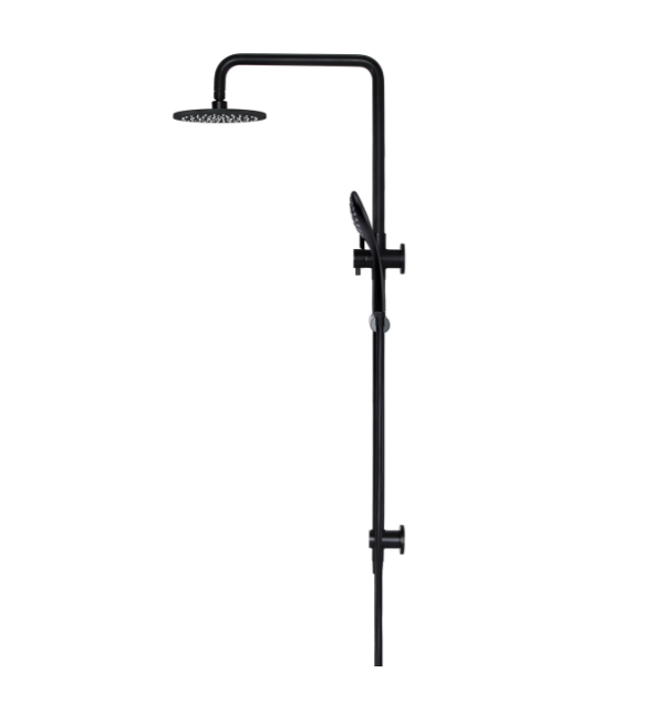 Meir Round Combination Shower Rail, 200mm Rose, Three-Function Hand Shower, Matte Black
