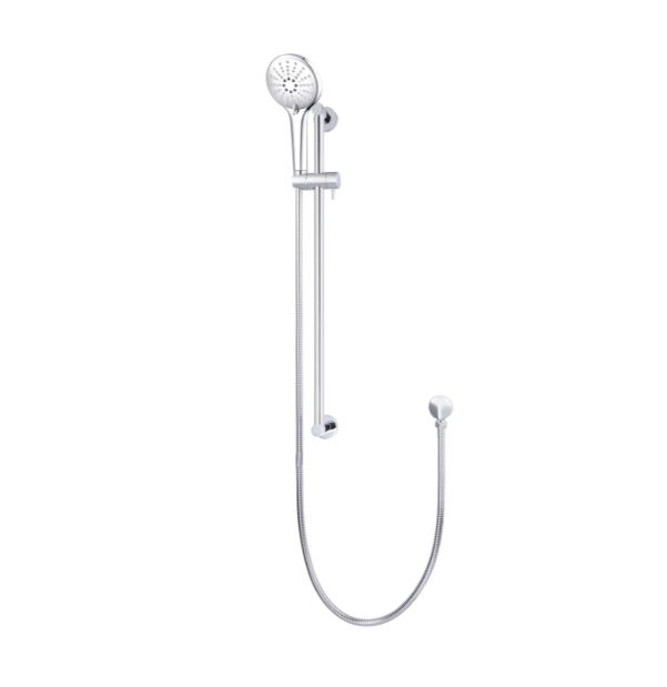 Meir Round Three Function Hand Shower on Rail Column, Polished Chrome