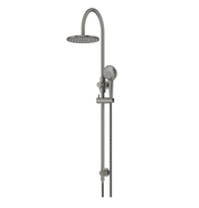 Meir 200mm Round Gooseneck Overhead Shower Rail, Three Function Hand Shower, Shadow