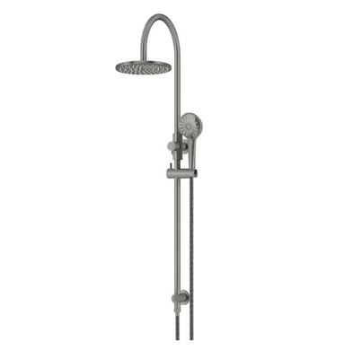 Meir 200mm Round Gooseneck Overhead Shower Rail, Three Function Hand Shower, Shadow