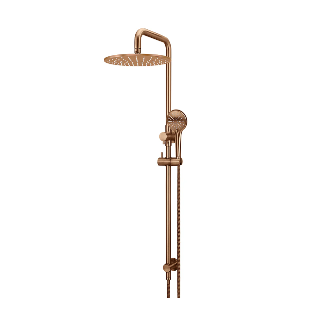 Meir Round Combination Shower Rail, 300mm Rose, Three Function Hand Shower, Lustre Bronze