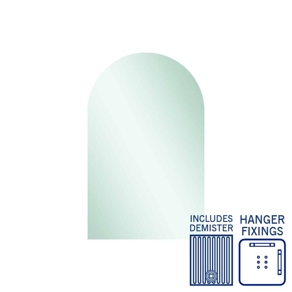 Thermogroup Aspen Polished Edge Arch Mirror 500x800mm with Hangers and Demister