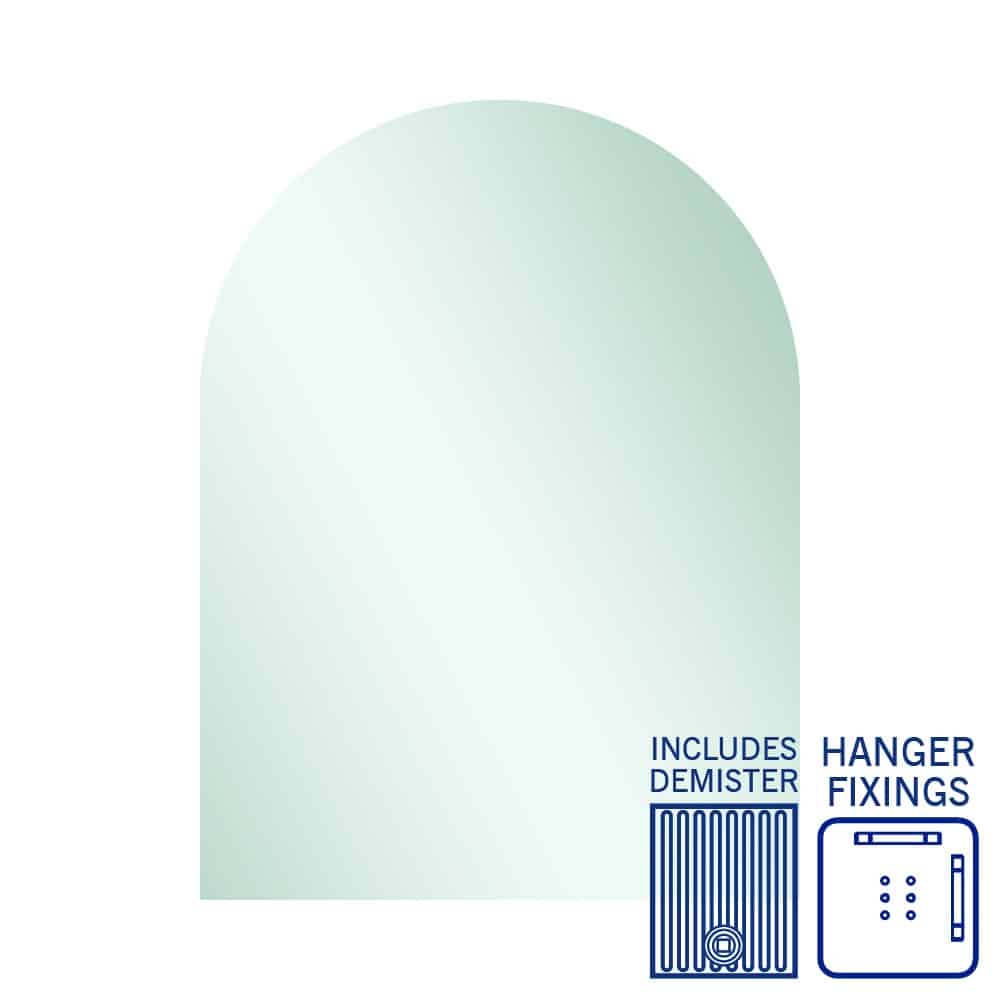 Thermogroup Aspen Polished Edge Arch Mirror 750x1000mm with Hangers and Demister