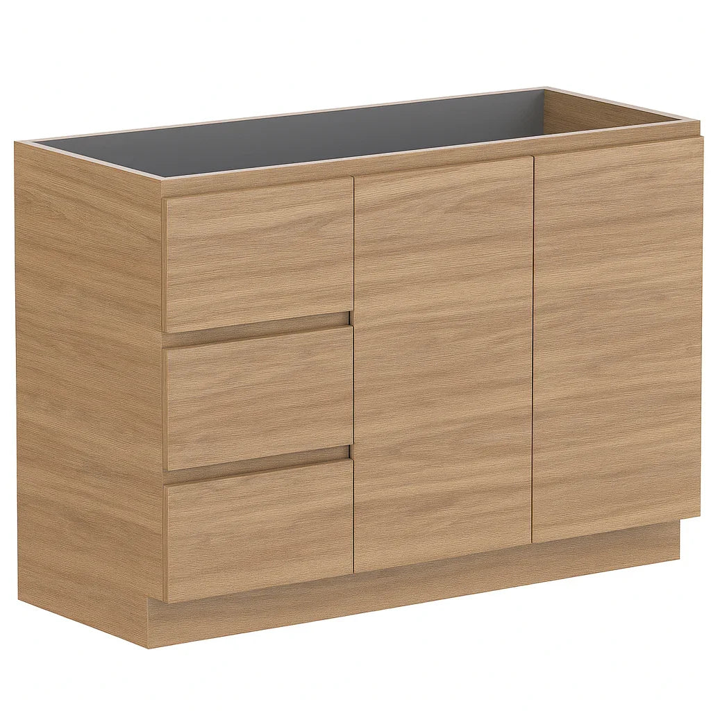 ADP Glacier Door and Drawer Trio Freestanding Vanity - 1200mm / No Top / Right Hand Bowl