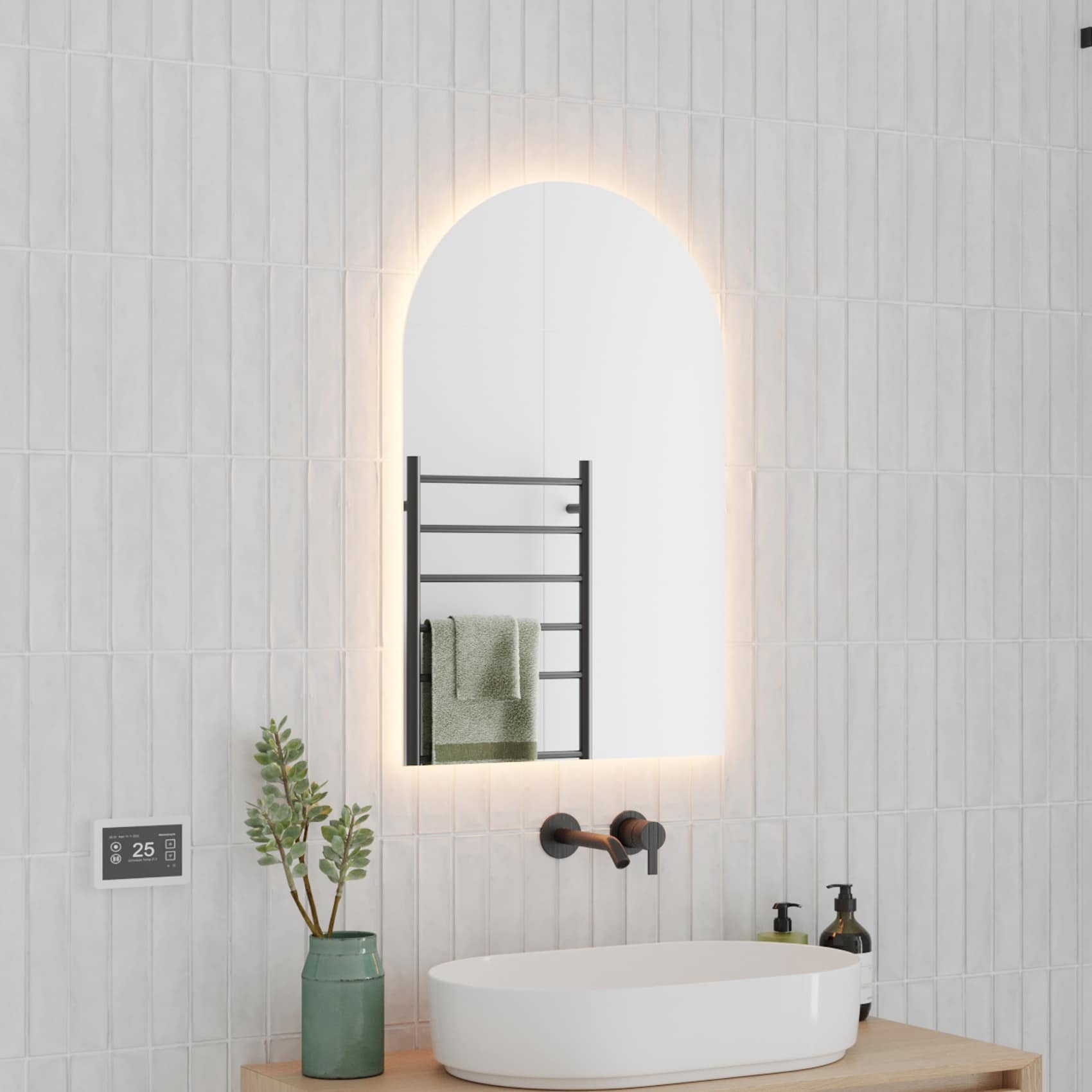 Thermogroup Backlit Arch Shape Mirror with Warm Light 500x800x45mm 47Watts - Includes Mirror Demister