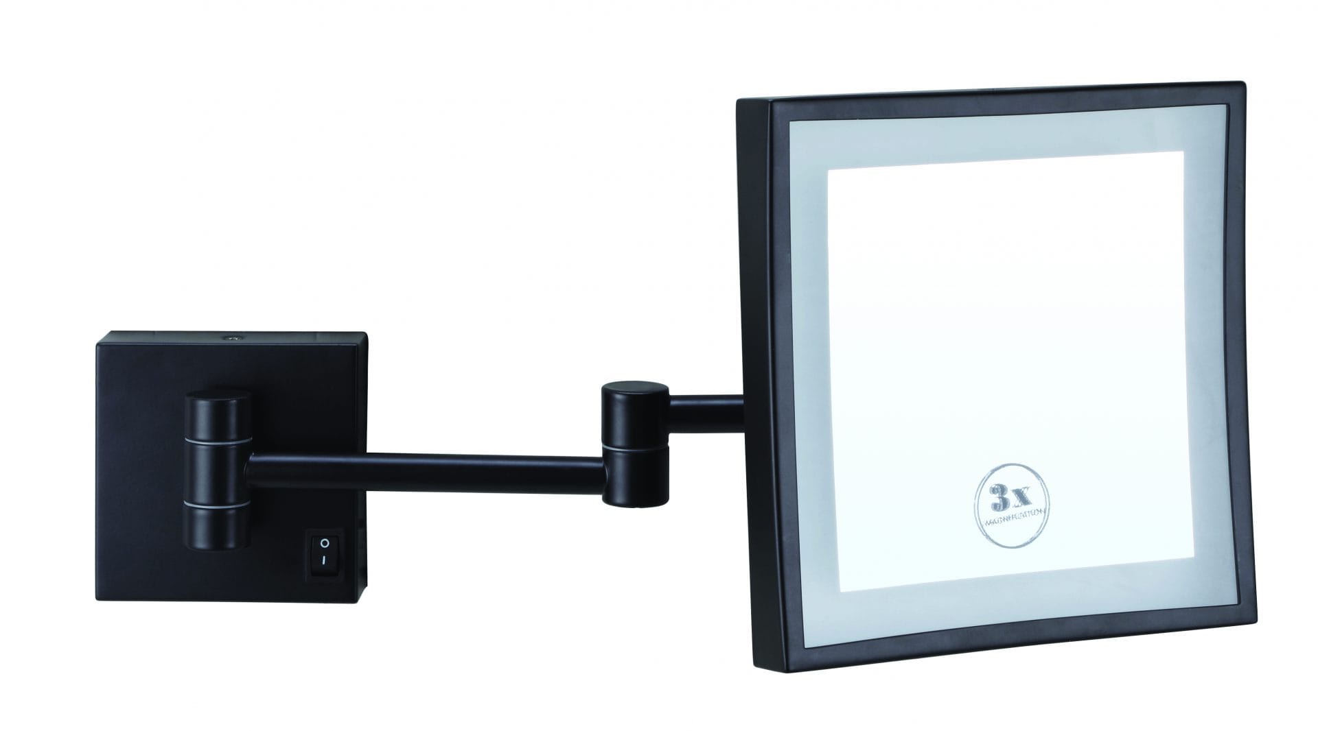Thermogroup 3x Magnification Wall Mounted Shaving Mirror, 200 x 200mm with Concealed Wiring, Matt Black