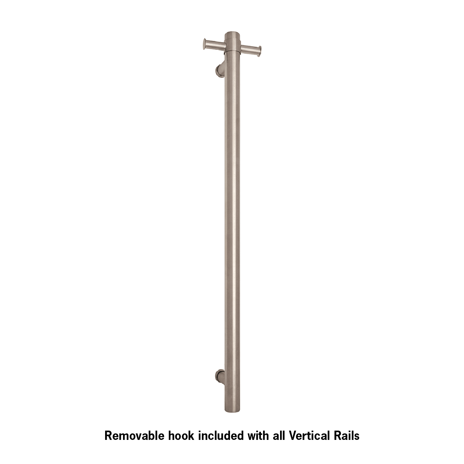 Thermogroup Thermorail Straight/Round 12Volt Vertical Bar 900x142x100mm 22Watts With Optional Hook - Brushed, Brushed Stainless Steel
