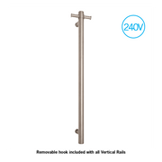 Thermogroup Thermorail Straight/Round 240Volt Vertical Bar 900x142x100mm 20Watt With Optional Hook - Brushed, Brushed Stainless Steel