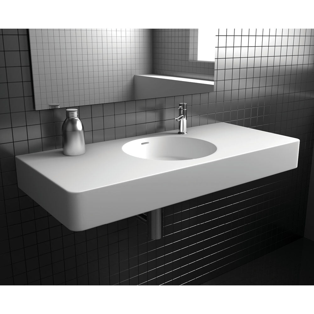 Fienza Encanto 1000 Solid Surface Wall Hung Basin with Overflow 1TH, Matte White