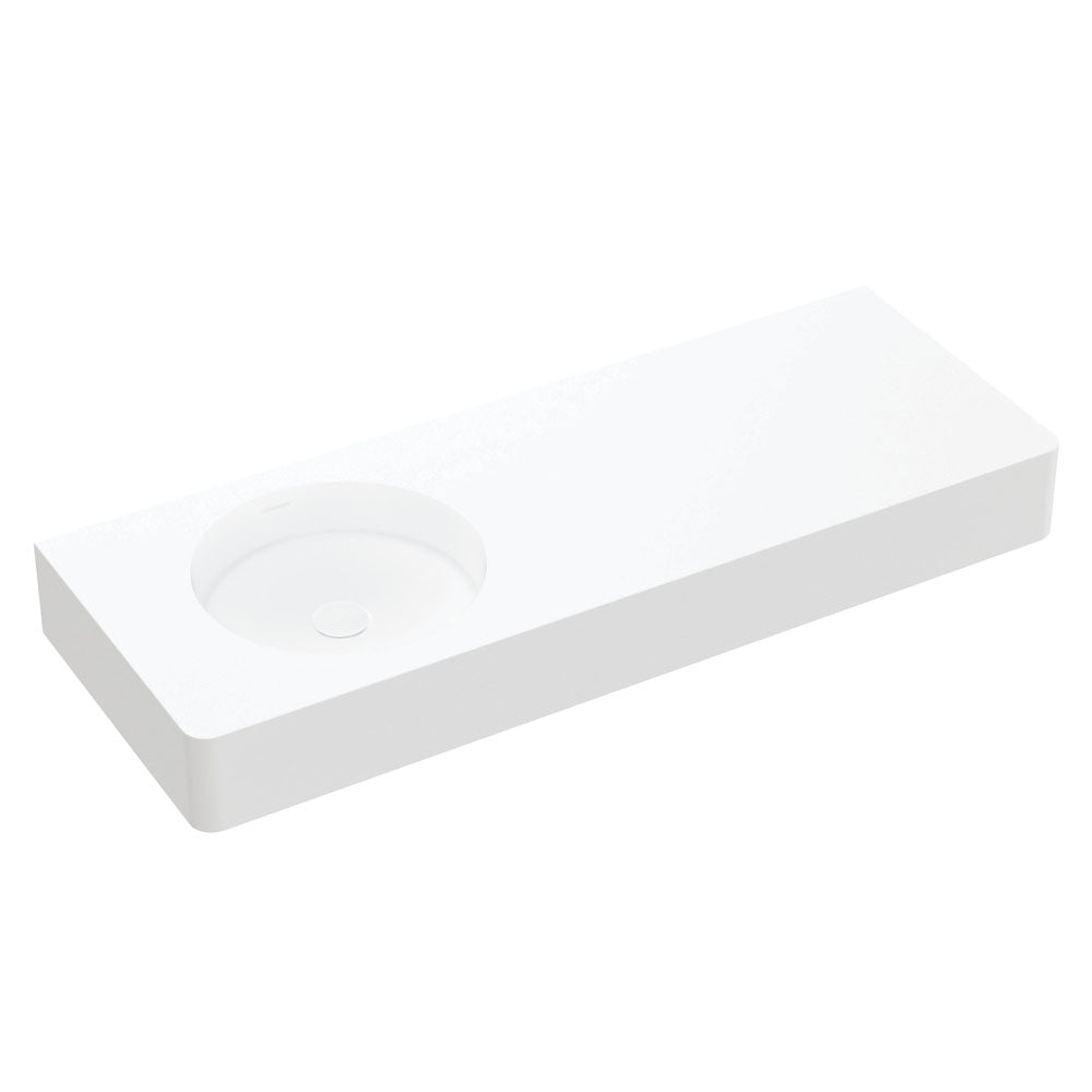 Fienza Encanto 1200 Solid Surface Wall Hung Left Hand Basin with Overflow NTH, Matte White
