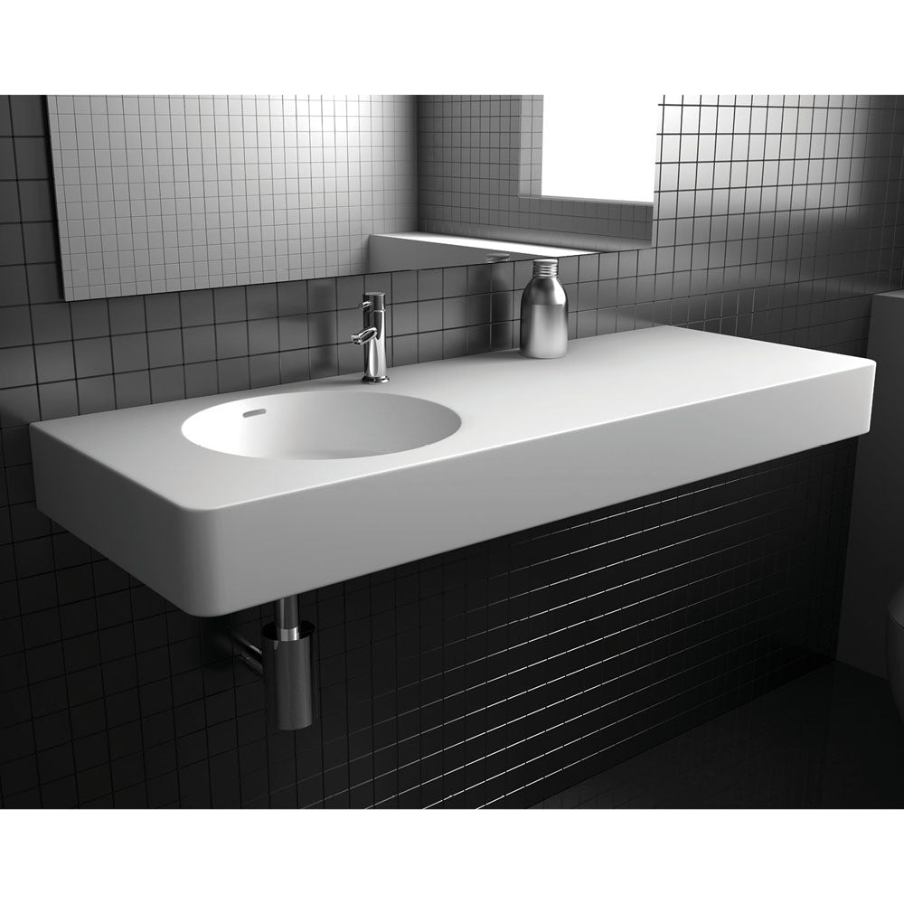 Fienza Encanto 1200 Solid Surface Wall Hung Left Hand Basin with Overflow 1TH, Matte White