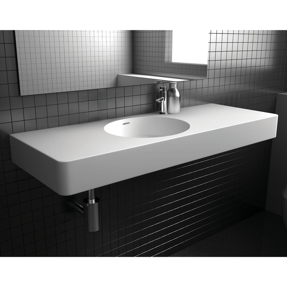 Fienza Encanto 1200 Solid Surface Wall Hung Centre Basin with Overflow 1TH, Matte White