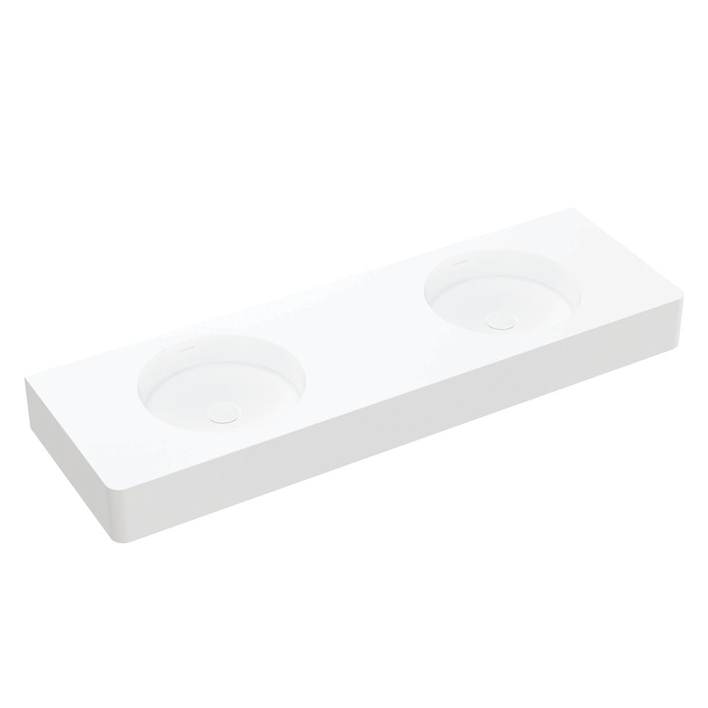 Fienza Encanto 1400 Solid Surface Wall Hung Double Basin with Overflow NTH, Matte White