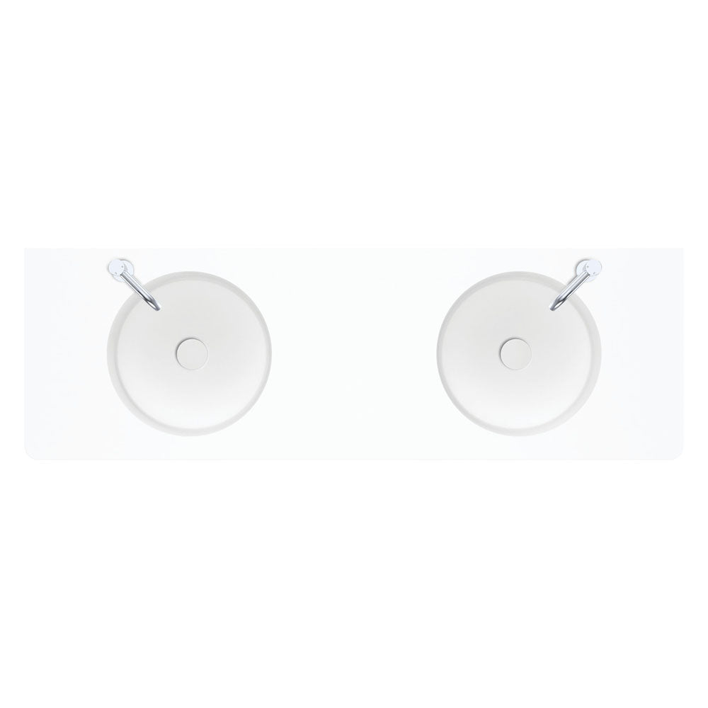 Fienza Encanto 1400 Solid Surface Wall Hung Double Basin with Overflow 2TH, Matte White