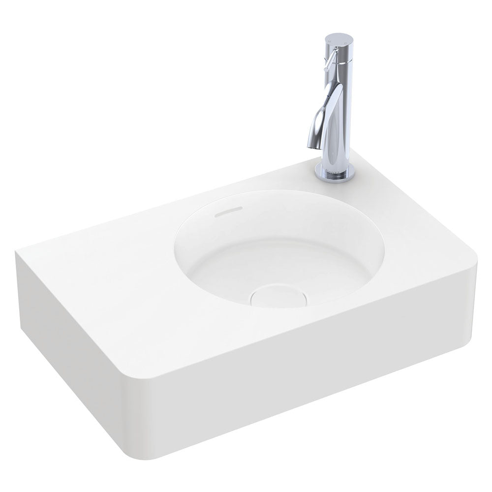 Fienza Encanto 470 Solid Surface Wall Hung Basin with Overflow 1TH, Matte White
