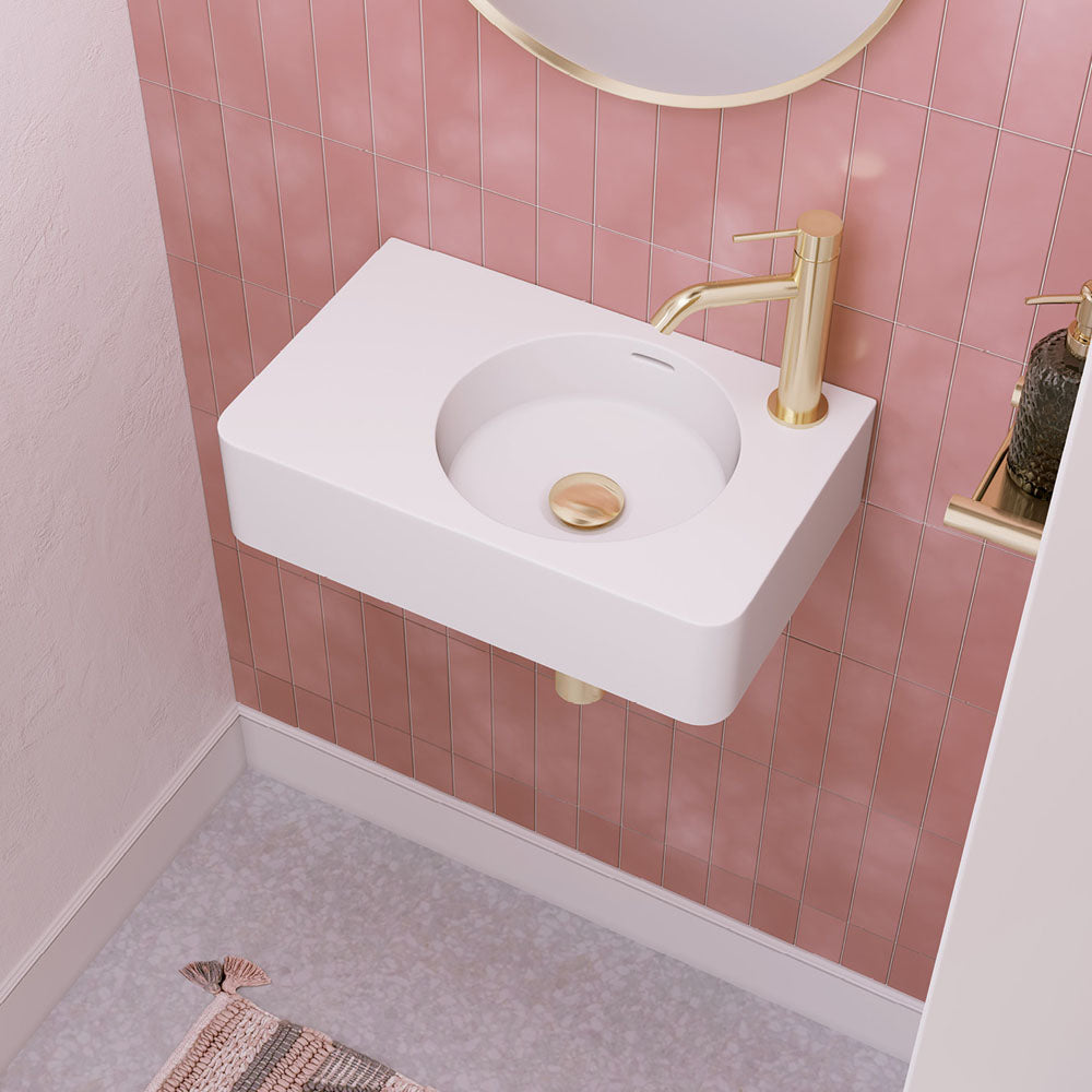 Fienza Encanto 470 Solid Surface Wall Hung Basin with Overflow 1TH, Matte White