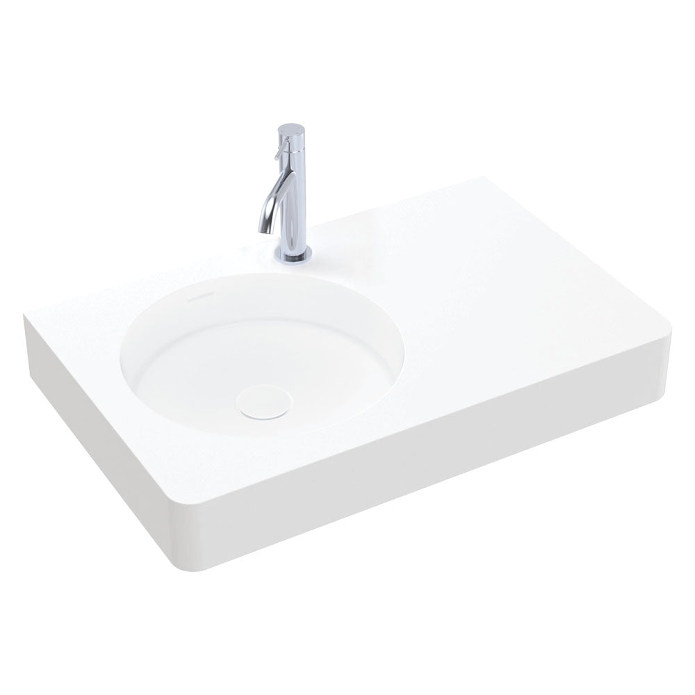 Fienza Encanto 700 Left Hand Bowl Wall Hung Basin with Overflow 1TH, Matte White