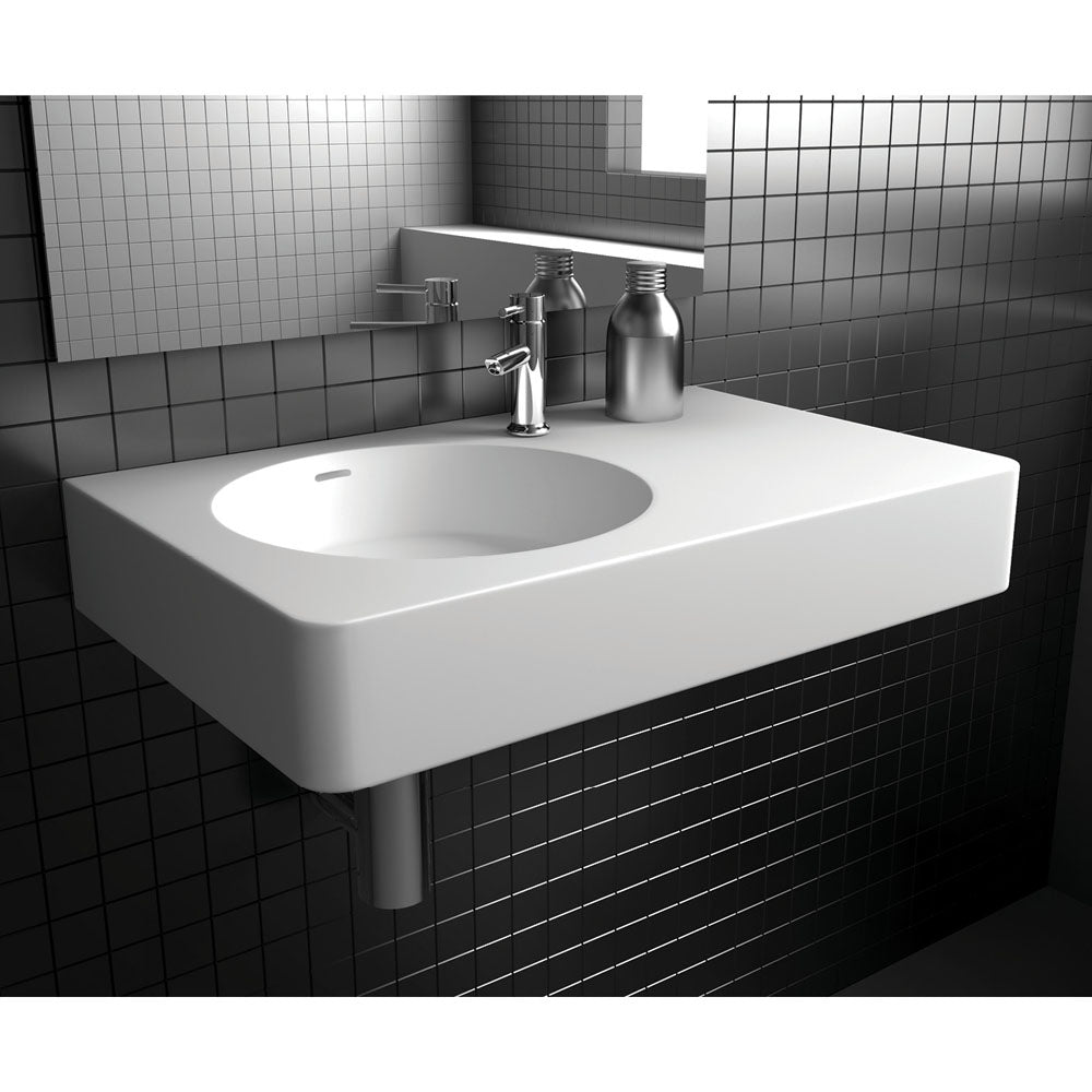 Fienza Encanto 700 Left Hand Bowl Wall Hung Basin with Overflow 1TH, Matte White