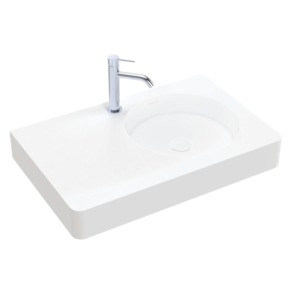 Fienza Encanto 700 Right Hand Bowl Wall Hung Basin with Overflow 1TH, Matte White