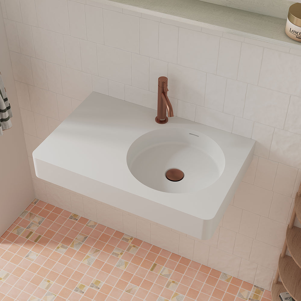 Fienza Encanto 700 Right Hand Bowl Wall Hung Basin with Overflow 1TH, Matte White
