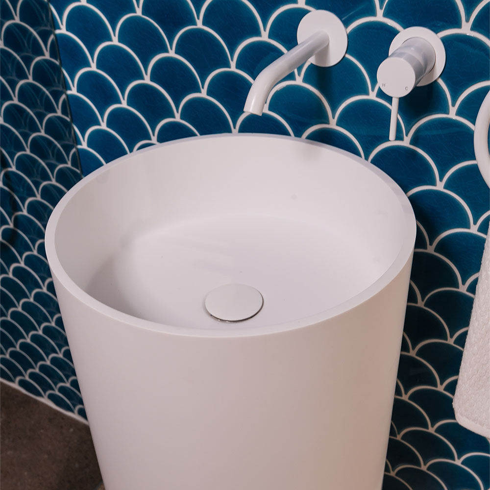 Fienza Livo Solid Surface Cylinder Wall Hung Basin, Matte White