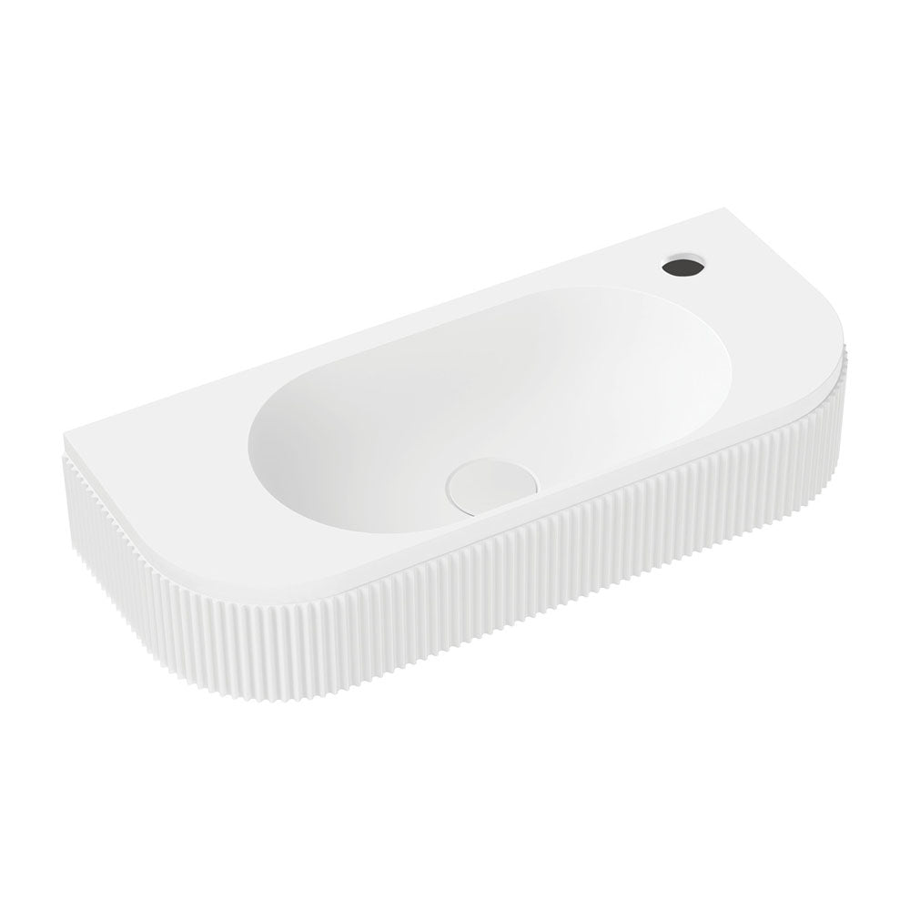 Fienza Minka Fluted Wall Hung Solid Surface Basin 1TH 650 x 270 x 120mm, Matte White
