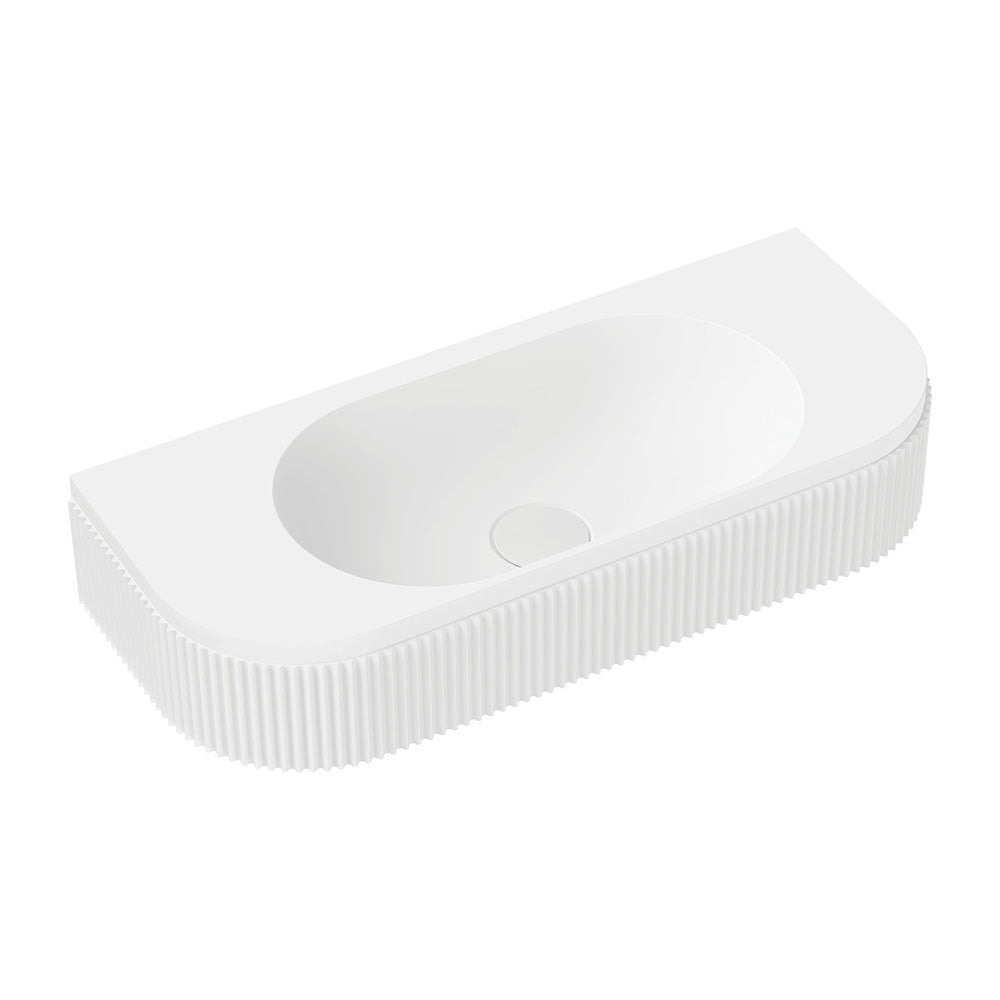 Fienza Minka Fluted Wall Hung Solid Surface Basin NTH 650 x 270 x 120mm, Matte White