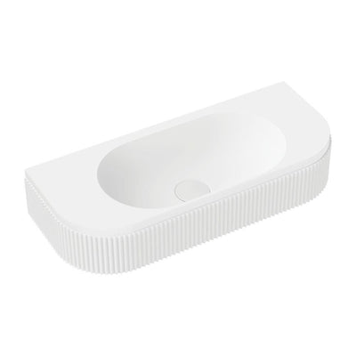 Fienza Minka Fluted Wall Hung Solid Surface Basin NTH 650 x 270 x 120mm, Matte White