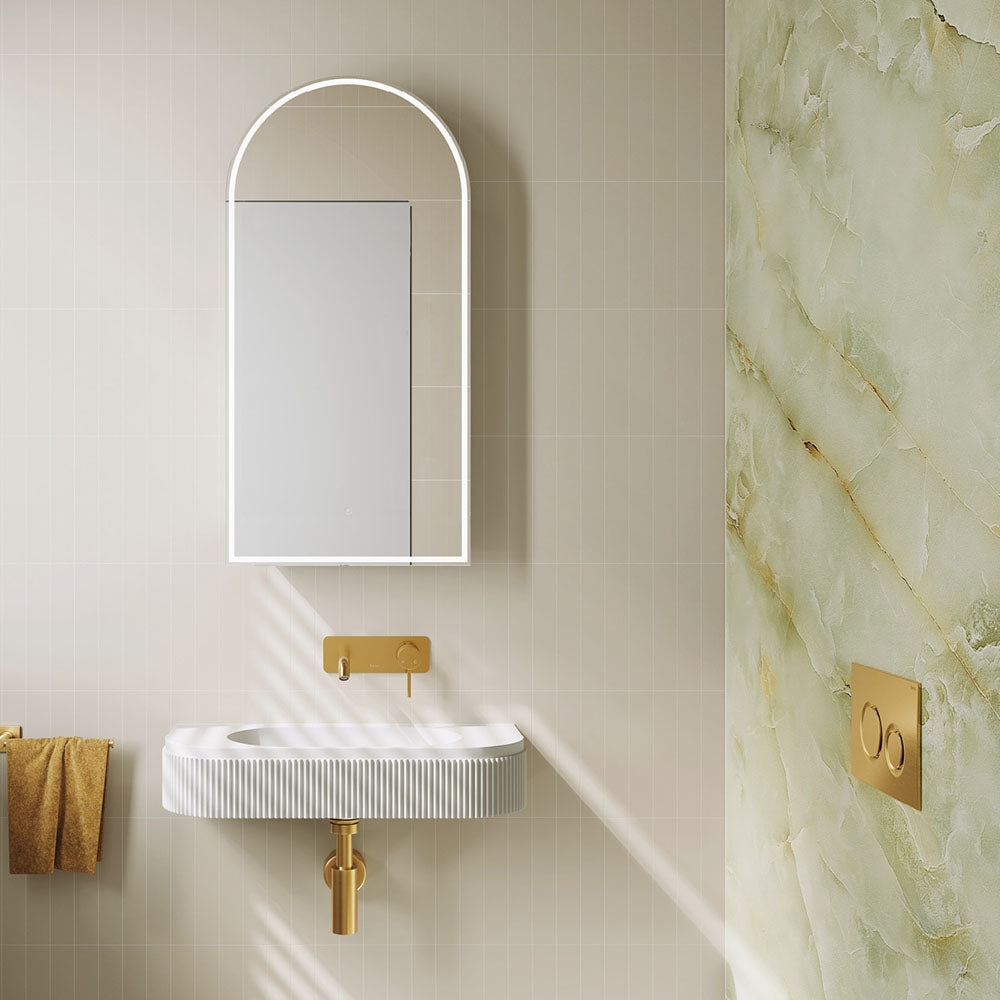 Fienza Minka Fluted Wall Hung Solid Surface Basin NTH 650 x 270 x 120mm, Matte White