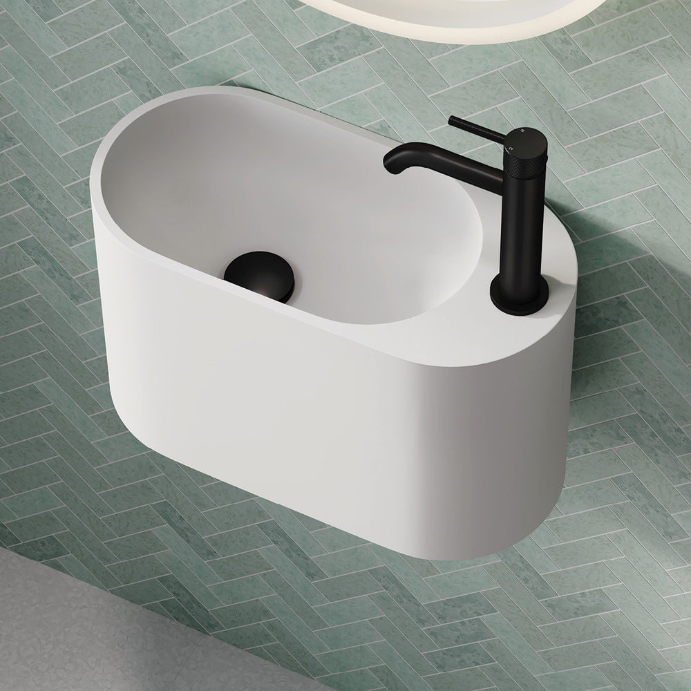 Fienza Ari Wall Hung Solid Surface Basin 1TH 450 x 220 x 280mm, Matte White