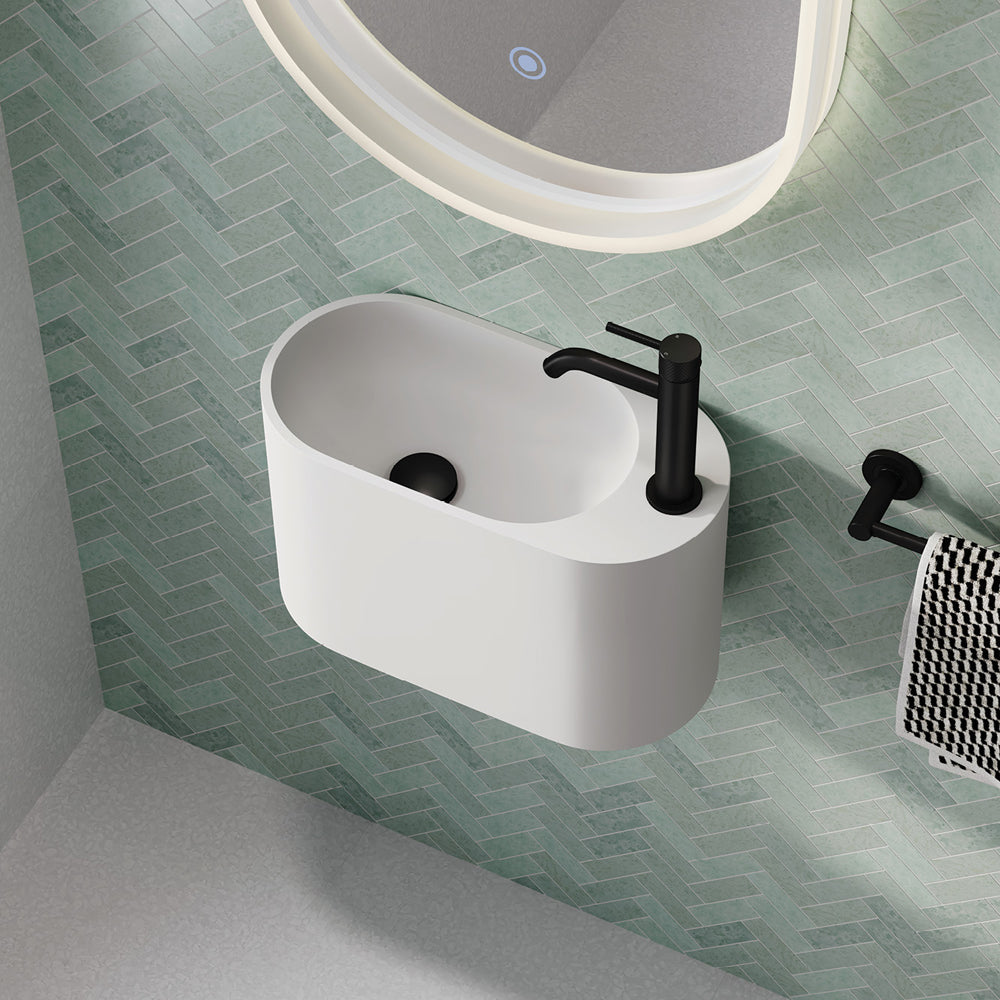 Fienza Ari Wall Hung Solid Surface Basin 1TH 450 x 220 x 280mm, Matte White