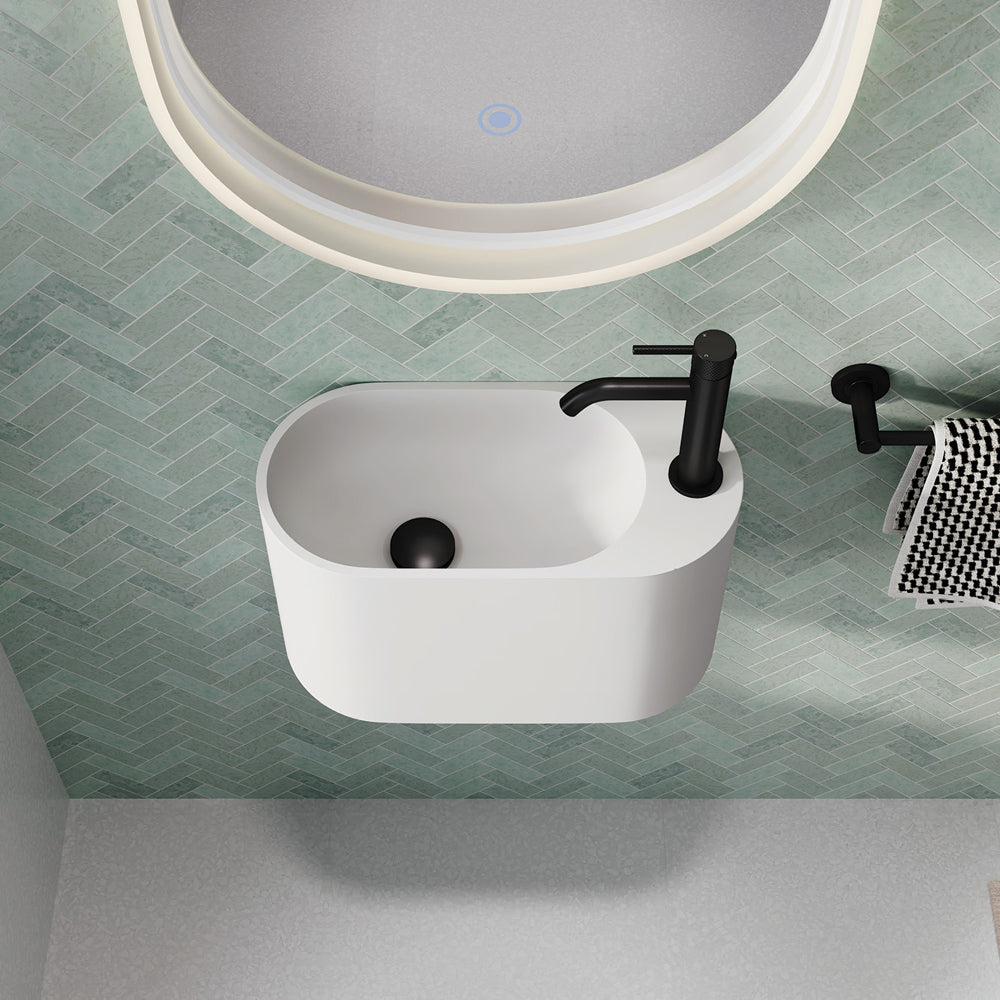 Fienza Ari Wall Hung Solid Surface Basin 1TH 450 x 220 x 280mm, Matte White