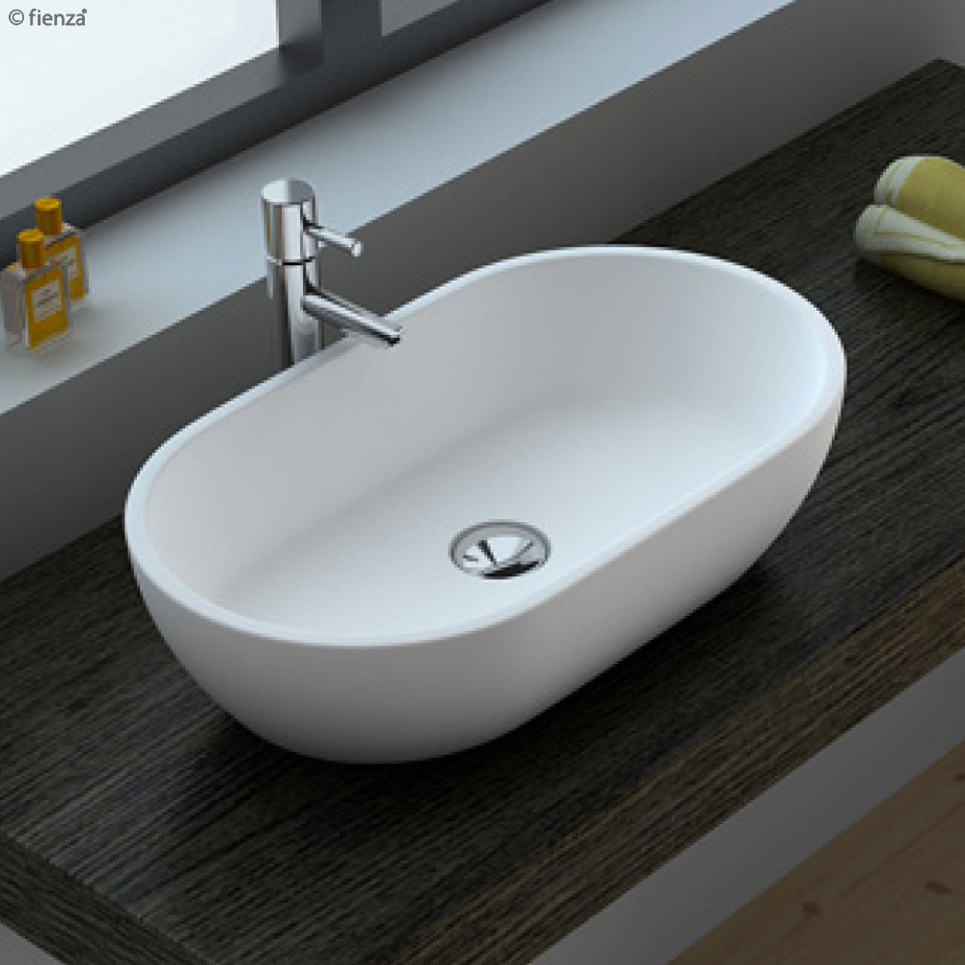 Fienza Nero Above Counter Cast Stone Basin 580 x 380 x 145mm, Matte White