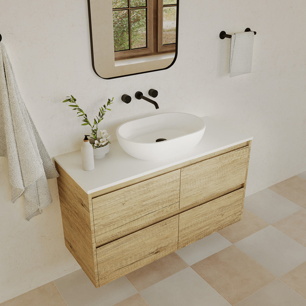 Fienza Nero Above Counter Cast Stone Basin 580 x 380 x 145mm, Matte White