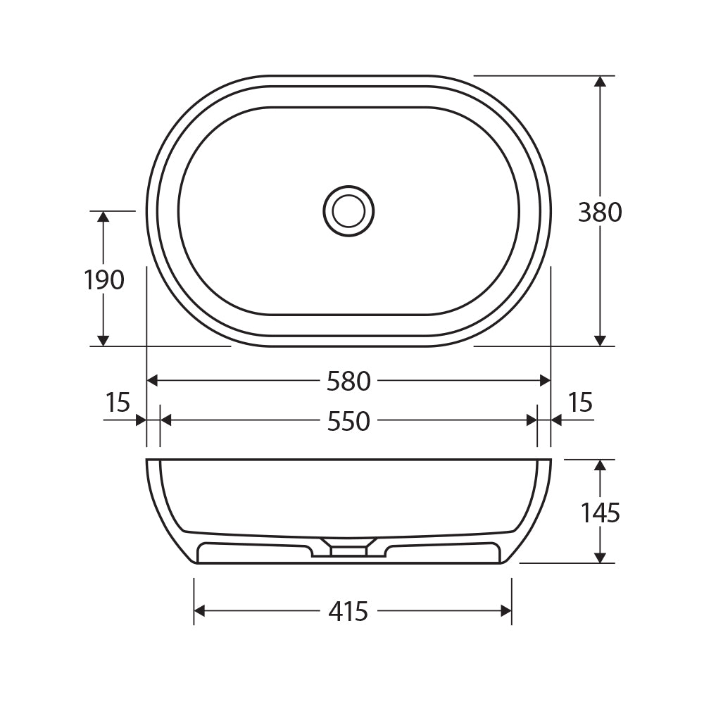 Fienza Nero Above Counter Cast Stone Basin 580 x 380 x 145mm, Matte White