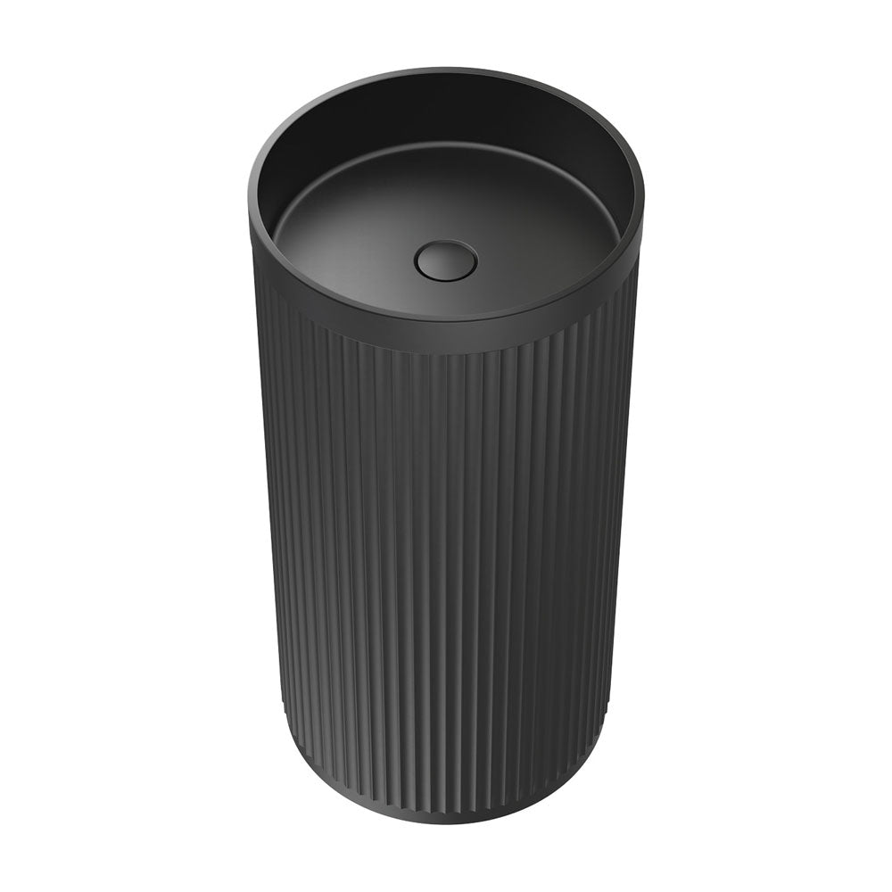 Fienza Minka Fluted Freestanding Solid Surface Basin 450 x 450 x 900mm, Matte Black