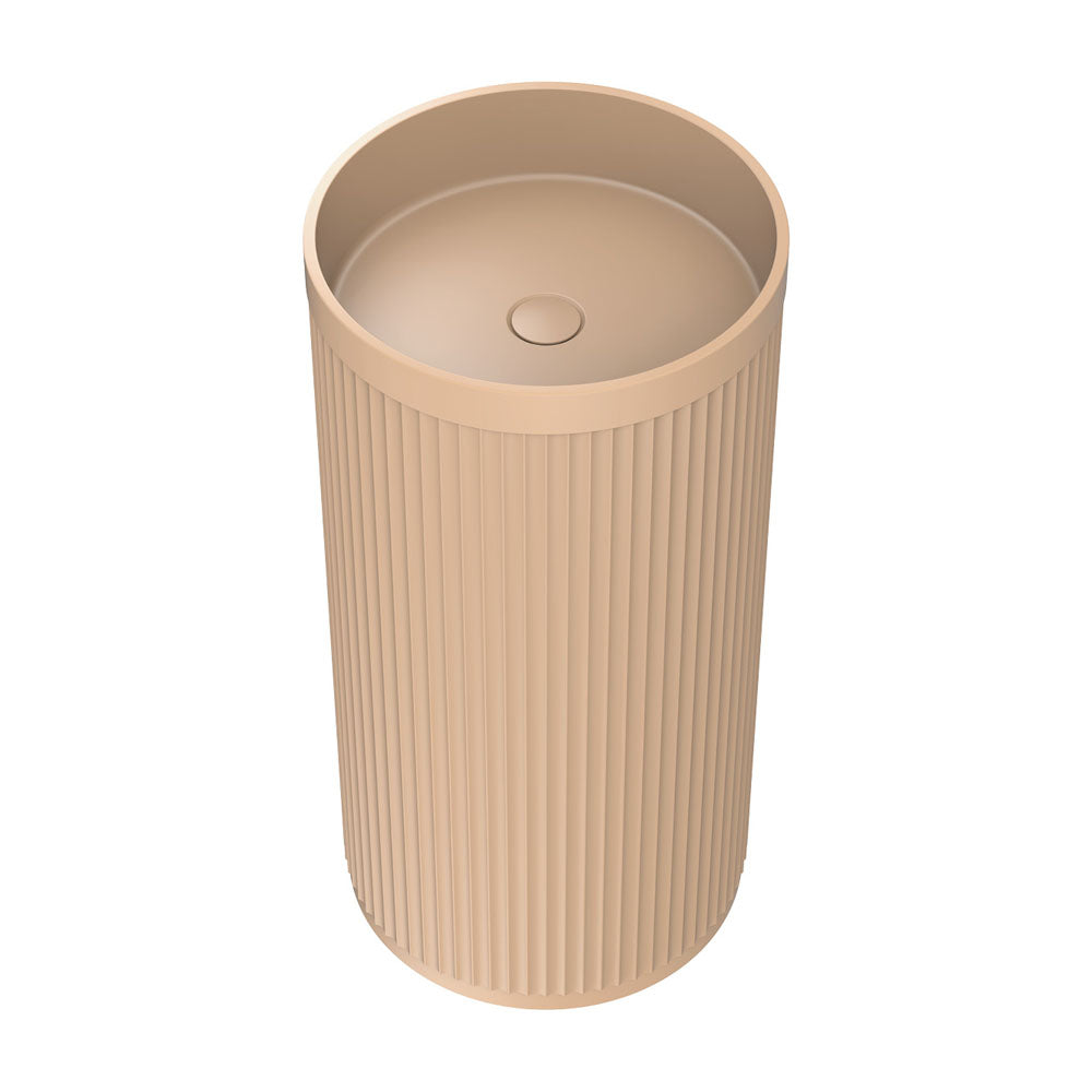 Fienza Minka Fluted Freestanding Solid Surface Basin Dusk 450 x 450 x 900mm, Matte White
