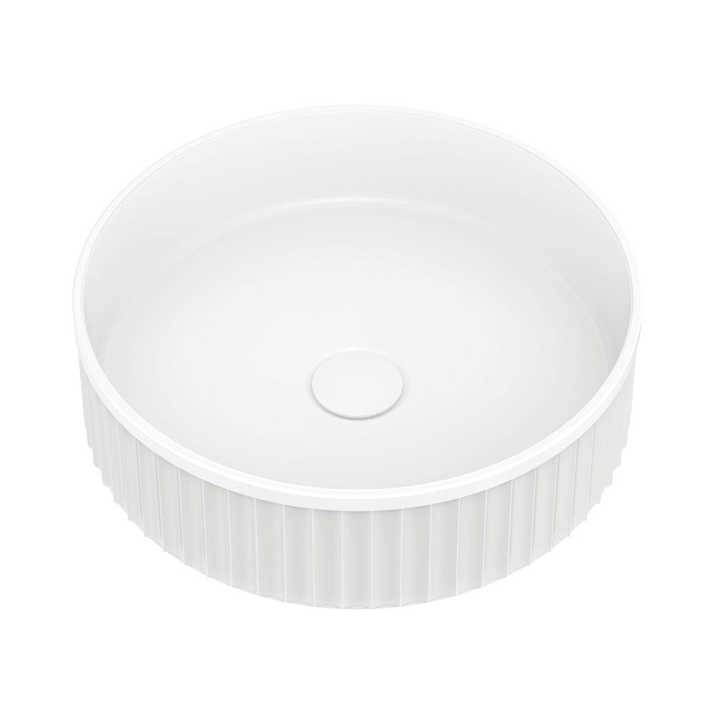 Fienza Minka Fluted Round Solid Surface Basin 400 x 400 x 120mm, Matte White