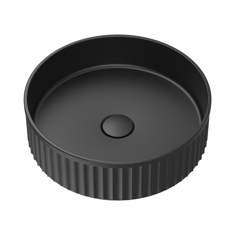 Fienza Minka Fluted Round Solid Surface Basin 400 x 400 x 120mm, Matte Black