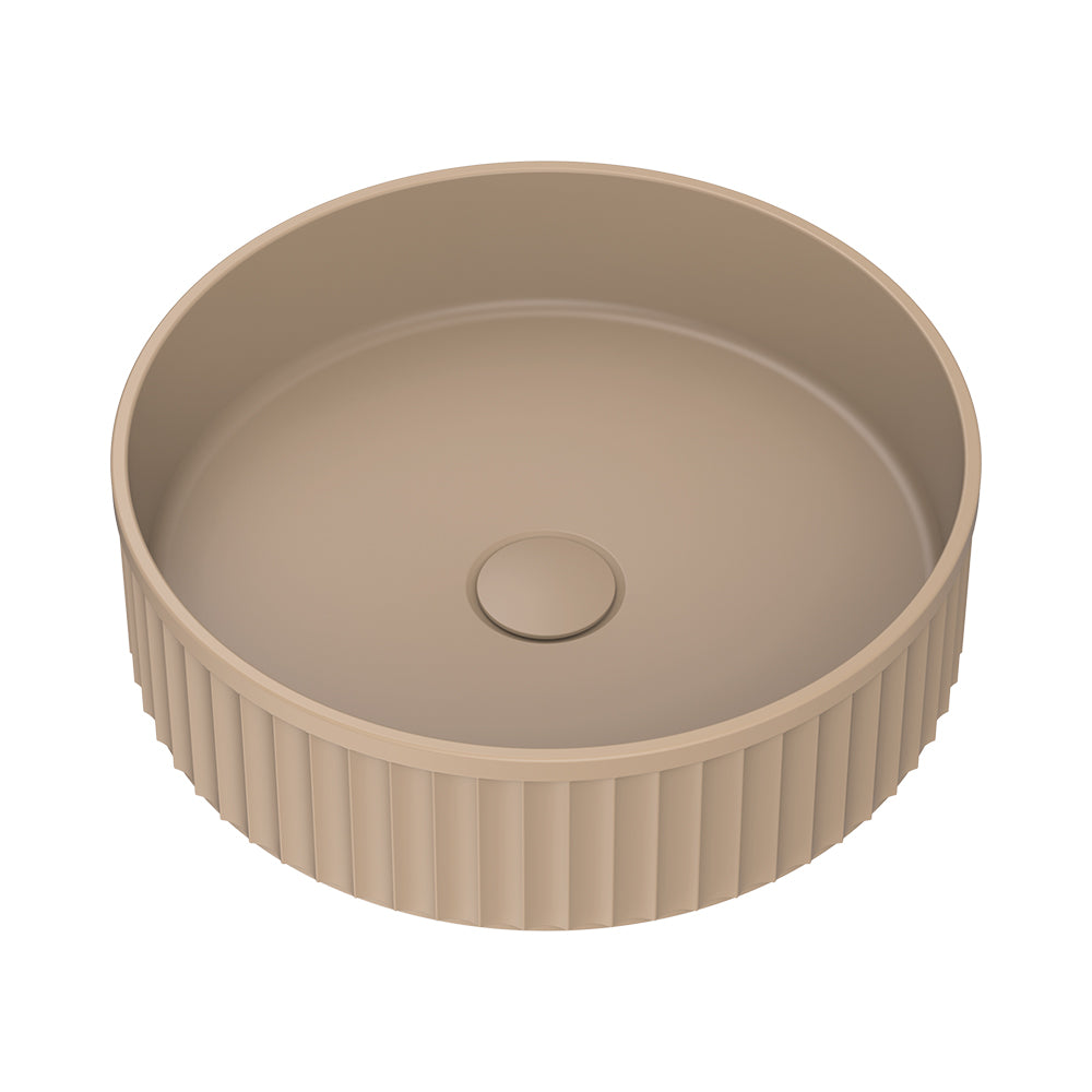 Fienza Minka Fluted Round Solid Surface Basin Dusk 400 x 400 x 120mm, Matte White