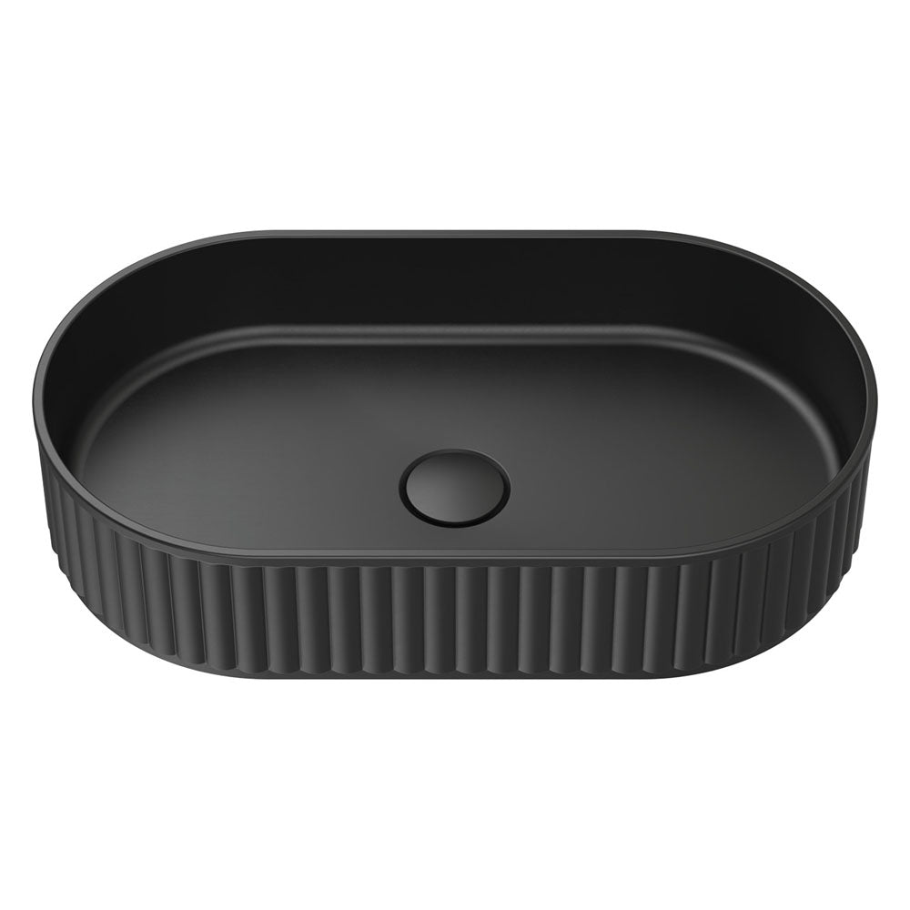 Fienza Minka Fluted Pill Shaped Solid Surface Basin 550 x 340 x 120mm, Matte Black