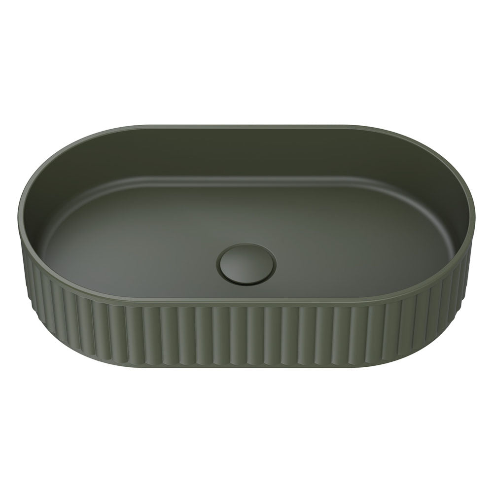 Fienza Minka Fluted Pill Shaped Solid Surface Basin Forest 550 x 340 x 120mm, Matte White