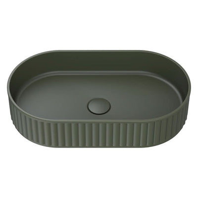 Fienza Minka Fluted Pill Shaped Solid Surface Basin Forest 550 x 340 x 120mm, Matte White