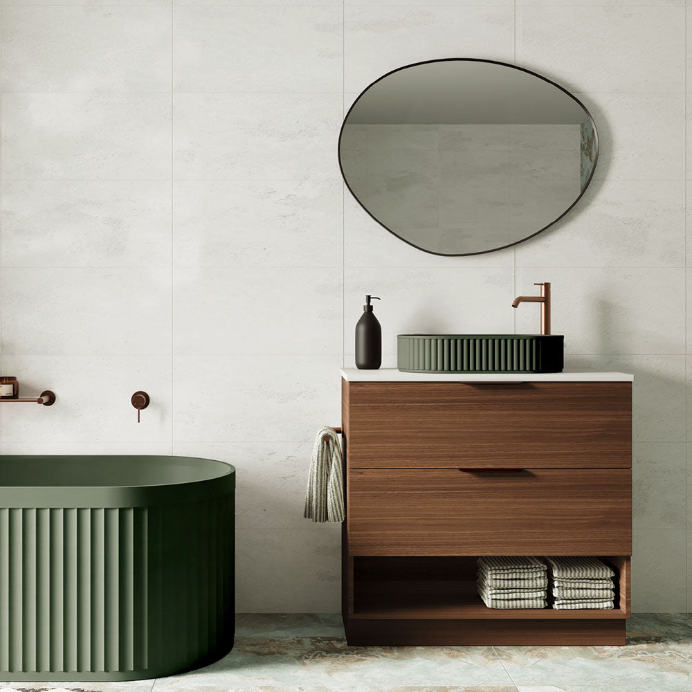Fienza Minka Fluted Pill Shaped Solid Surface Basin Forest 550 x 340 x 120mm, Matte White