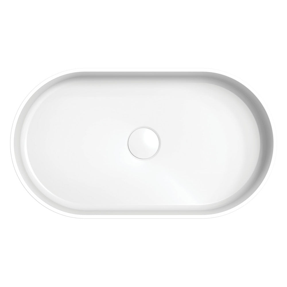Fienza Minka Fluted Pill Shaped Solid Surface Basin 550 x 340 x 120mm, Matte White