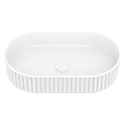 Fienza Minka Fluted Pill Shaped Solid Surface Basin 550 x 340 x 120mm, Matte White