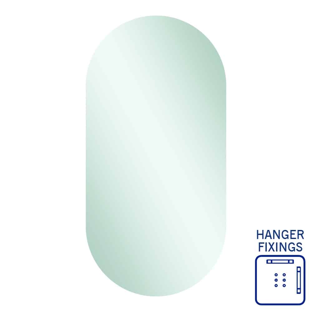 Thermogroup Duke Polished Edge Pill Mirror 500x1000mm with Hangers