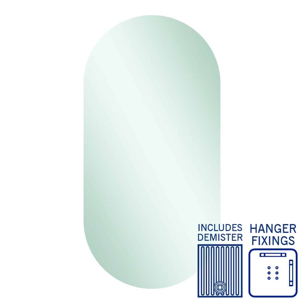 Thermogroup Duke Polished Edge Pill Mirror 500x1000mm with Hangers and Demister